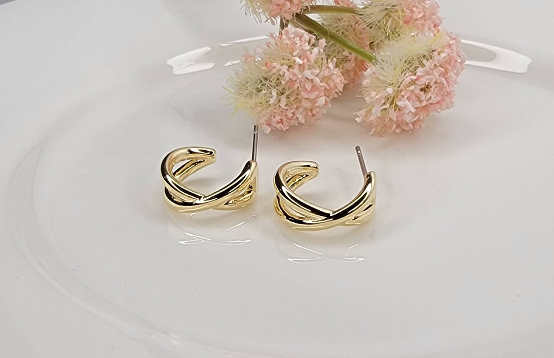 X-CROSS HOOP EARRINGS.: GOLD - HA111