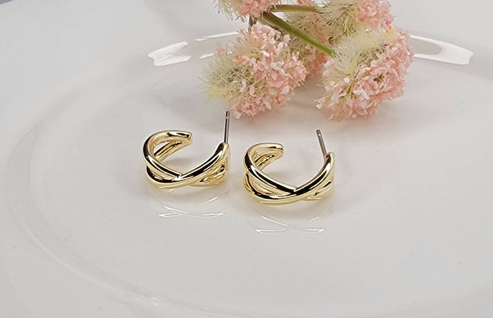 X-CROSS HOOP EARRINGS.: GOLD - HA111