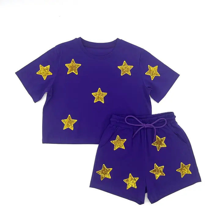 Purple and Gold Star Short Set