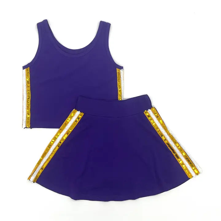 Purple and Gold Side Sequin Skirt Set