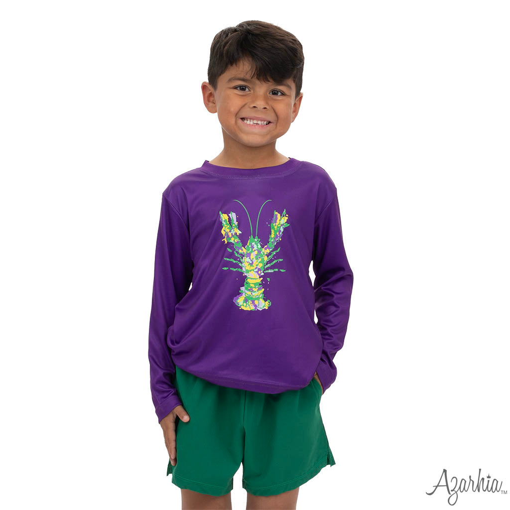 Mardi Gras Watercolor Crawfish Purple LS