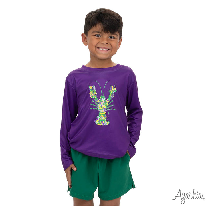 Mardi Gras Watercolor Crawfish Purple LS