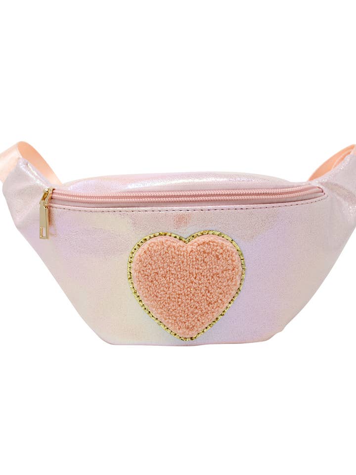 Shiny Heart Patch Sling Bag Pink