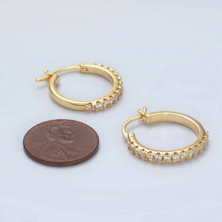 24K Gold Filled 20mm Micro Paved CZ Latch Hoop Earrings | T158