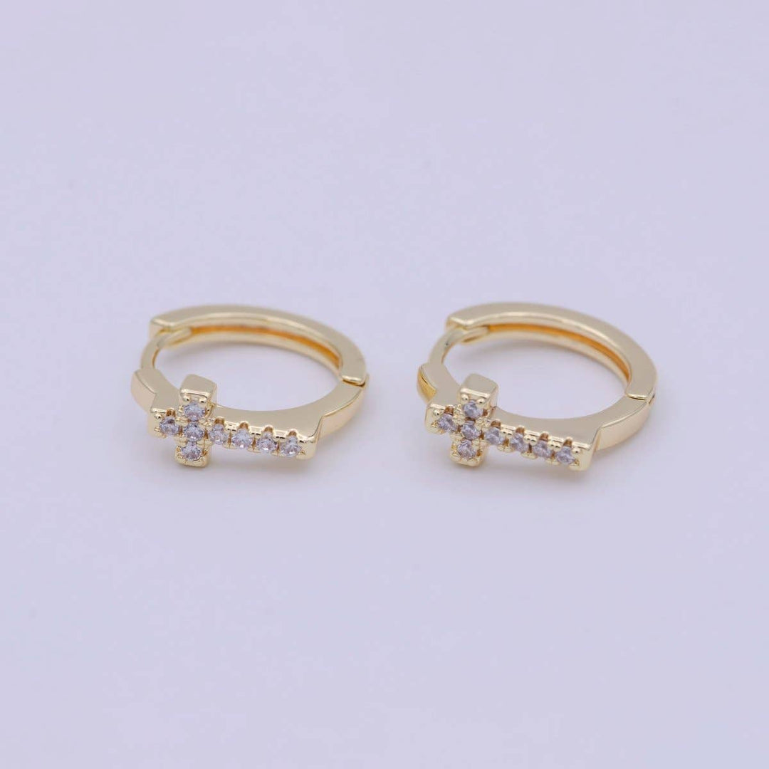 Minimalist Cross Gold Hoop Earring Religious Jewelry Wholesale Earring T-339