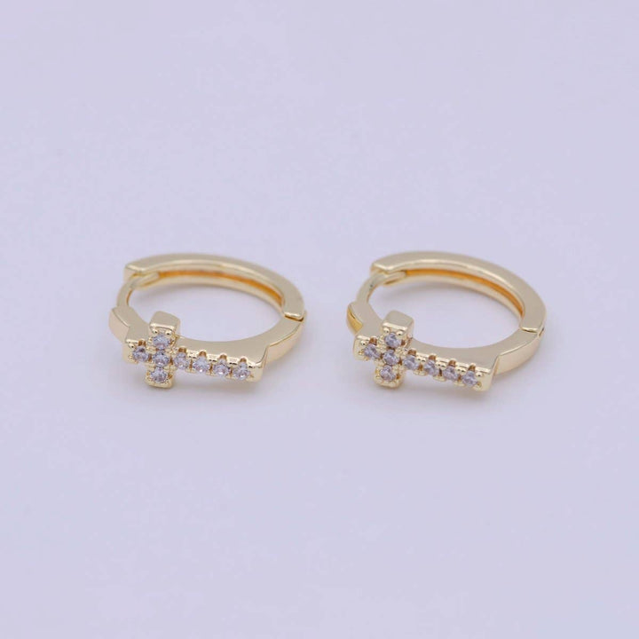 Minimalist Cross Gold Hoop Earring Religious Jewelry Wholesale Earring T-339