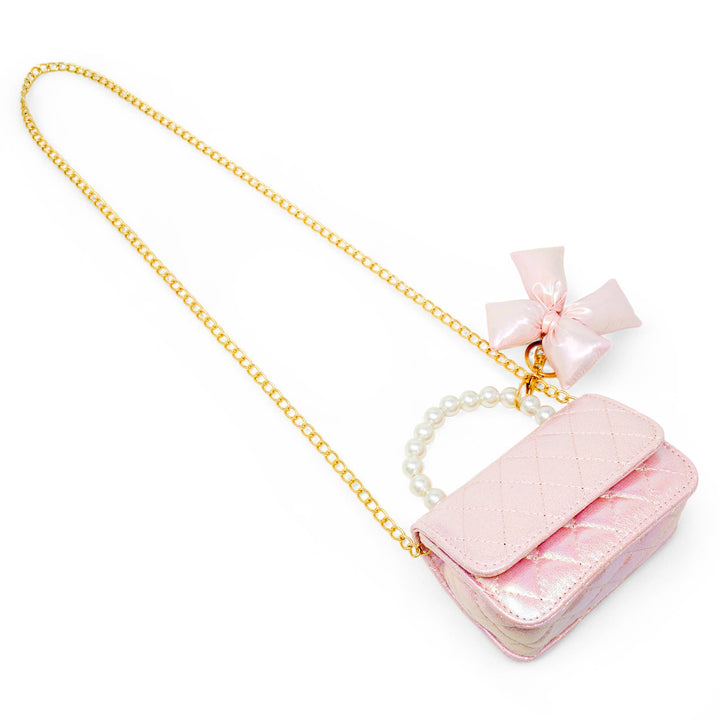 Shiny Quilted Fluffy Bow Handbag: Pink
