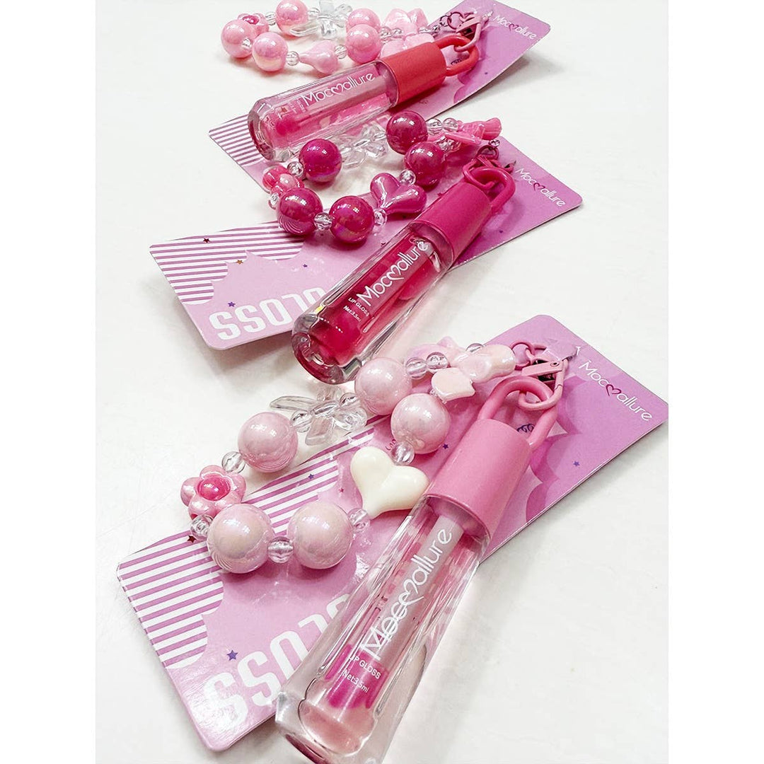Cute Bow Charm Keychain with Scented Lip Gloss Set