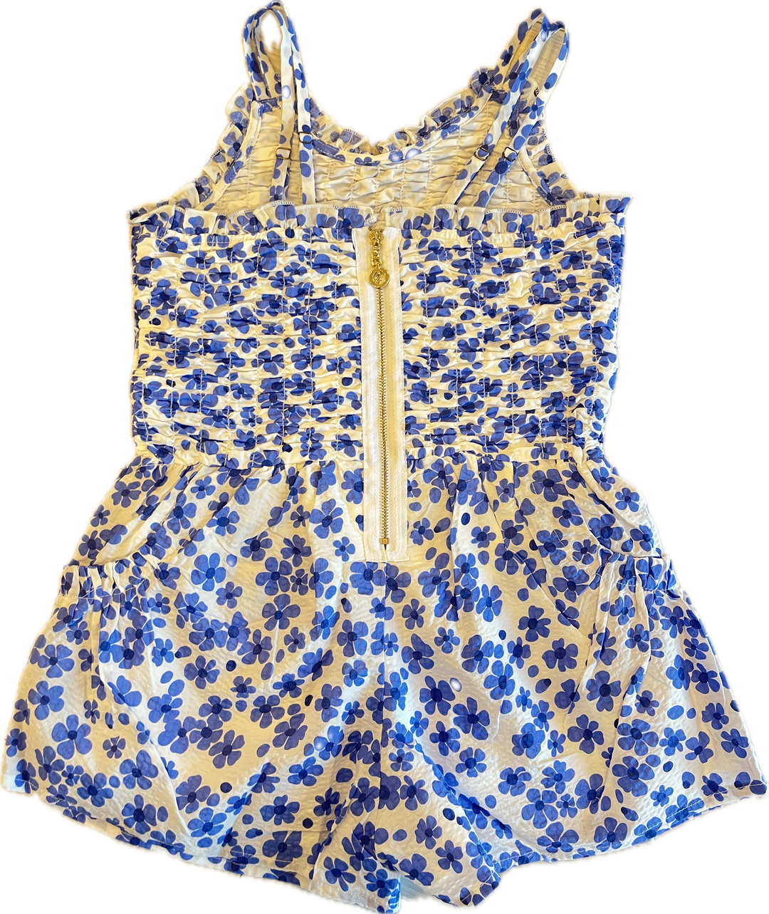 White Blue Floral Printed Romper