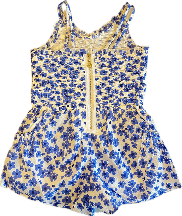 White Blue Floral Printed Romper