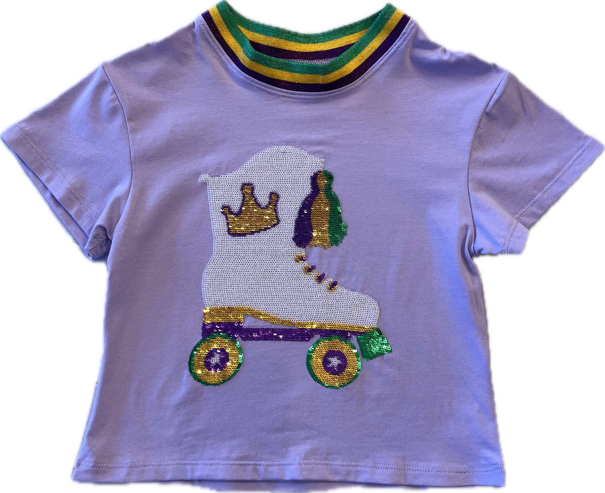 Sequin Roller Skate Boot Mardi Gras Boxy Tee