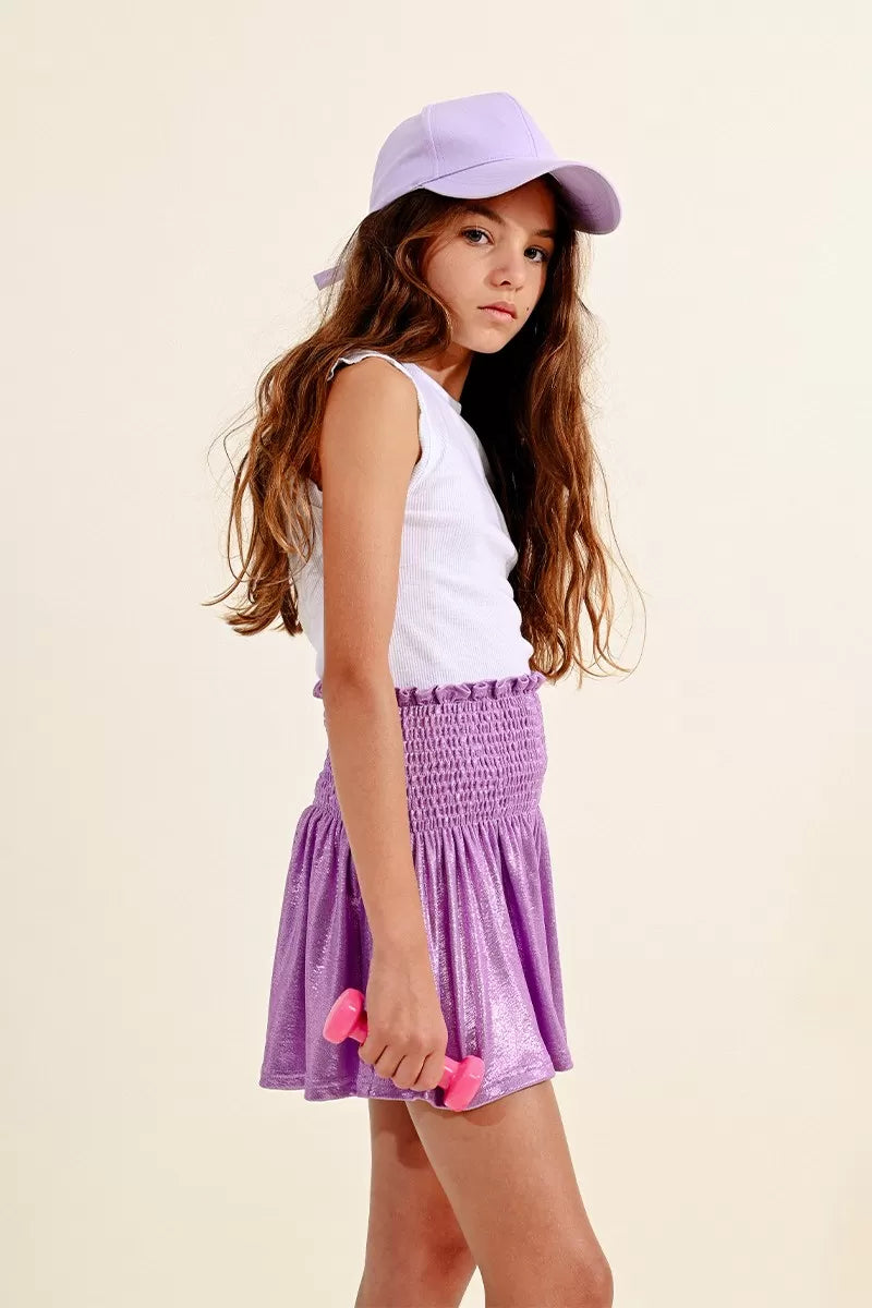 IRIDESCENT SHORTS WITH SMOCKED WAIST