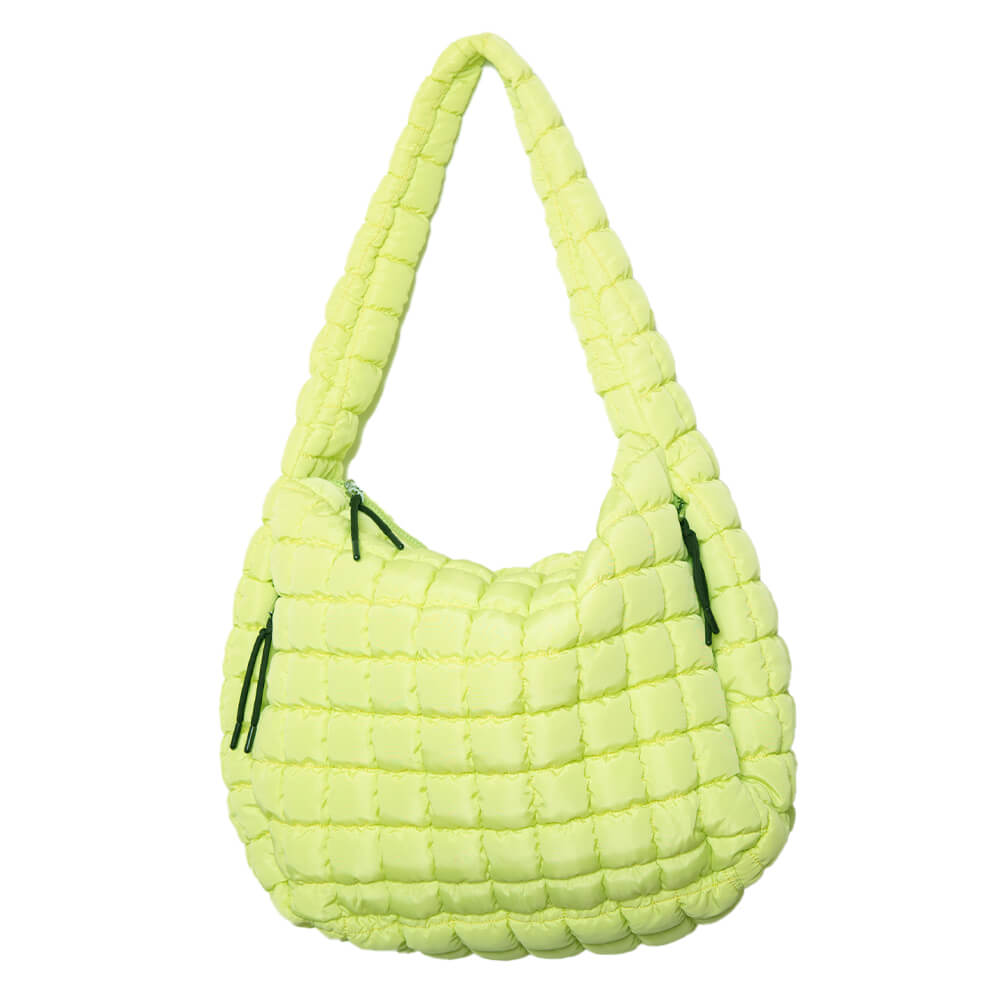 Lime Yellow Oversized Quilted Hobo Tote Bag