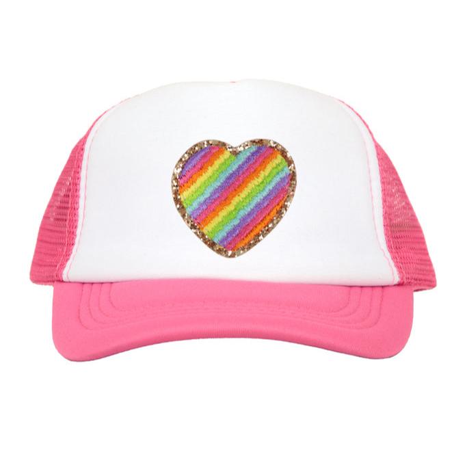 Rainbow Heart Patch Hot Pink Trucker