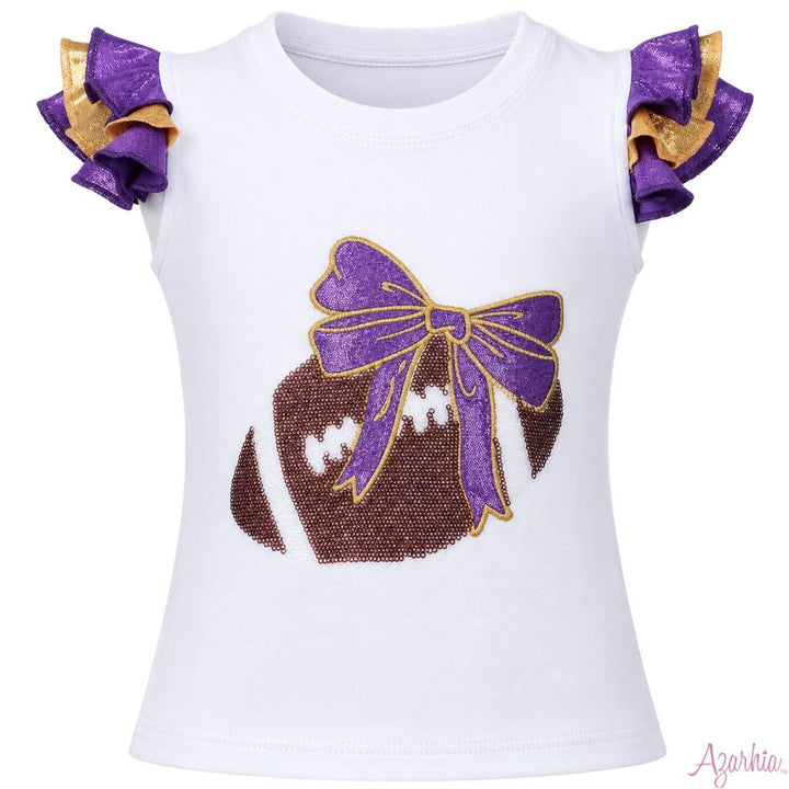Sequin Football Shimmer Ruffle Sleeve - Purple and Gold