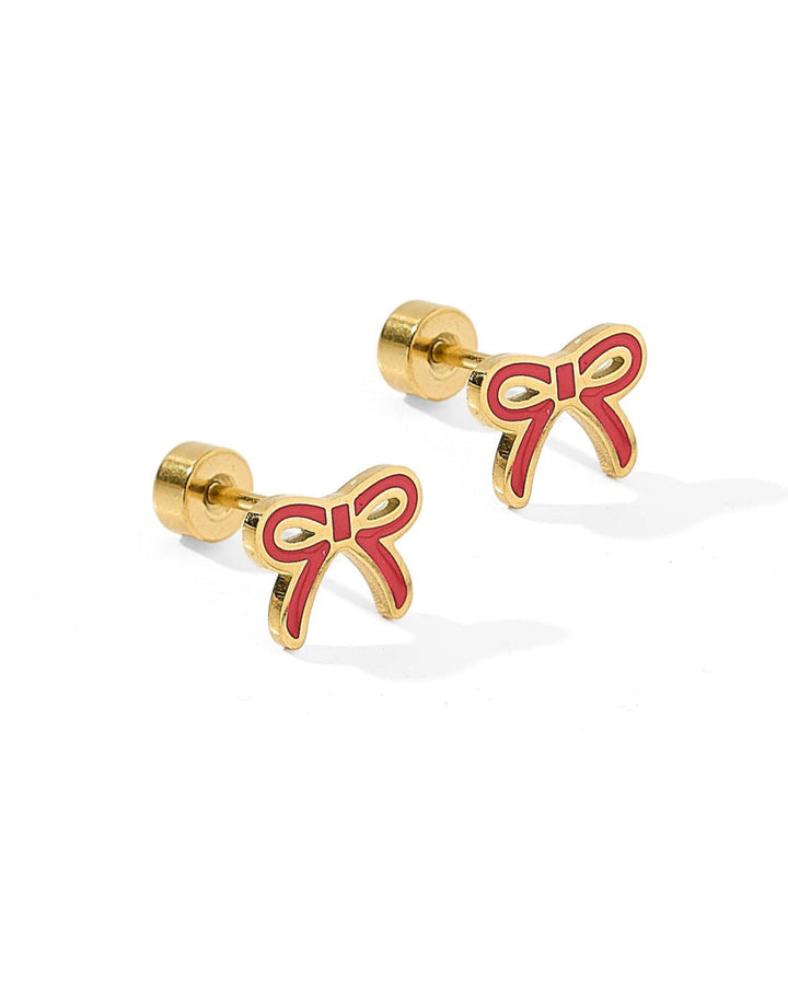 Sadie Red Bow Screwback Stud Earrings
