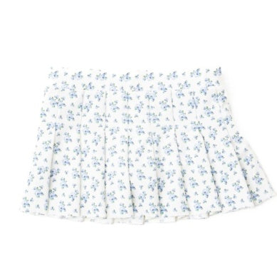 Cottage Floral Blue Pleated Skirt