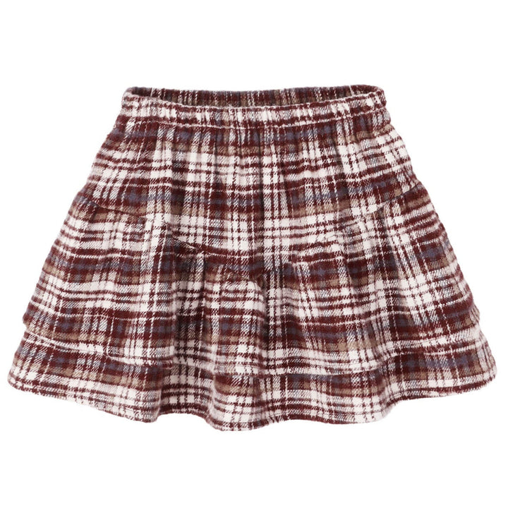 Tiered Mini Skirt || Burgundy Plaid
