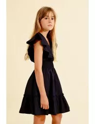 V-SHAPED DRESS, SMOCKED WAIST